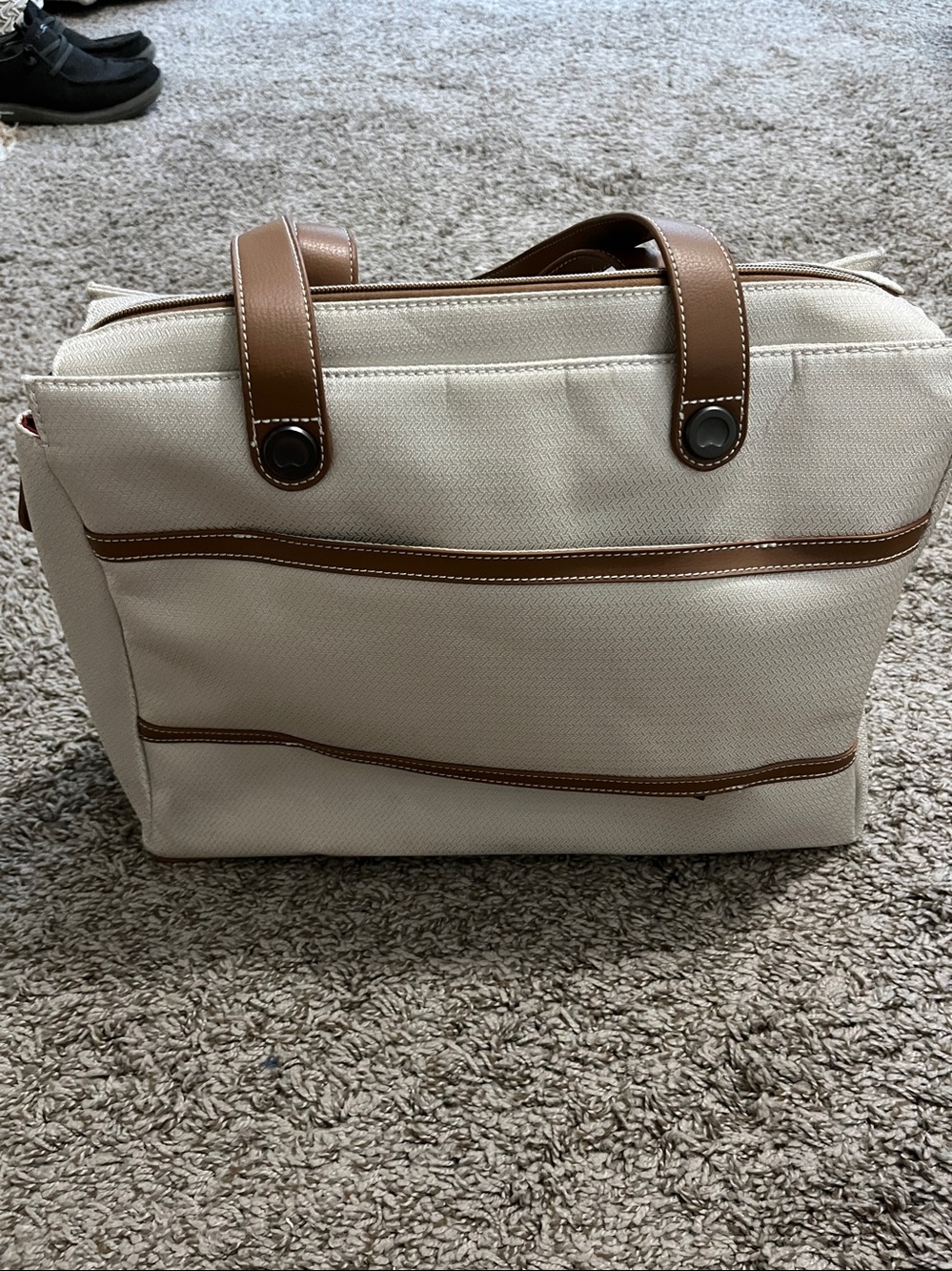 Delsey Cream and Brown shoulder/travel bag with Leather Trim - Picture 2 of 5